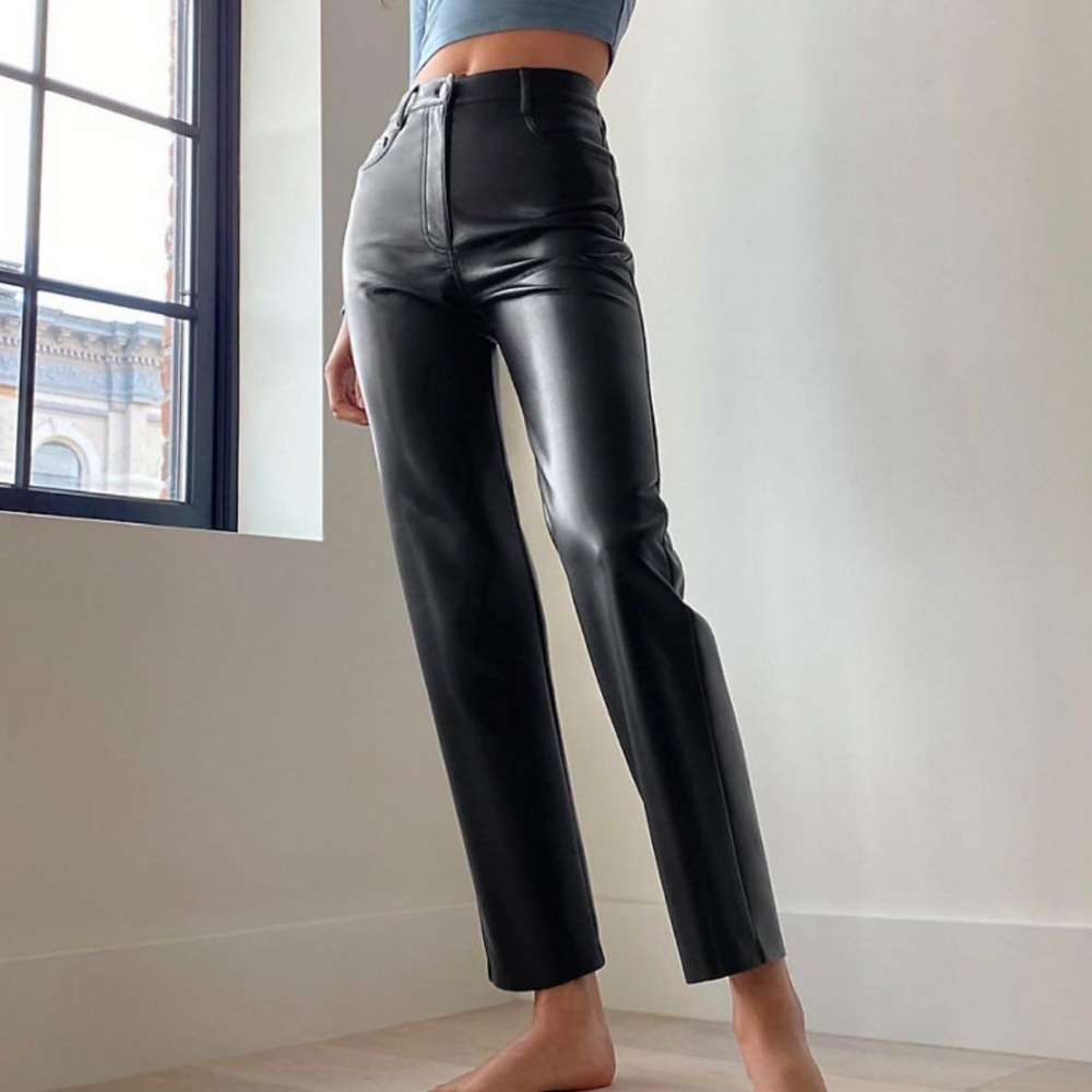 ARITZIA Melina Faux Leather Pants High Rise Straight Trousers Pants